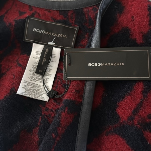 BCBGMAXAZRIA RUDY Ink Combo Collarless Open Front Asymmetric Wool Cape Wrap NEW - Picture 8 of 10